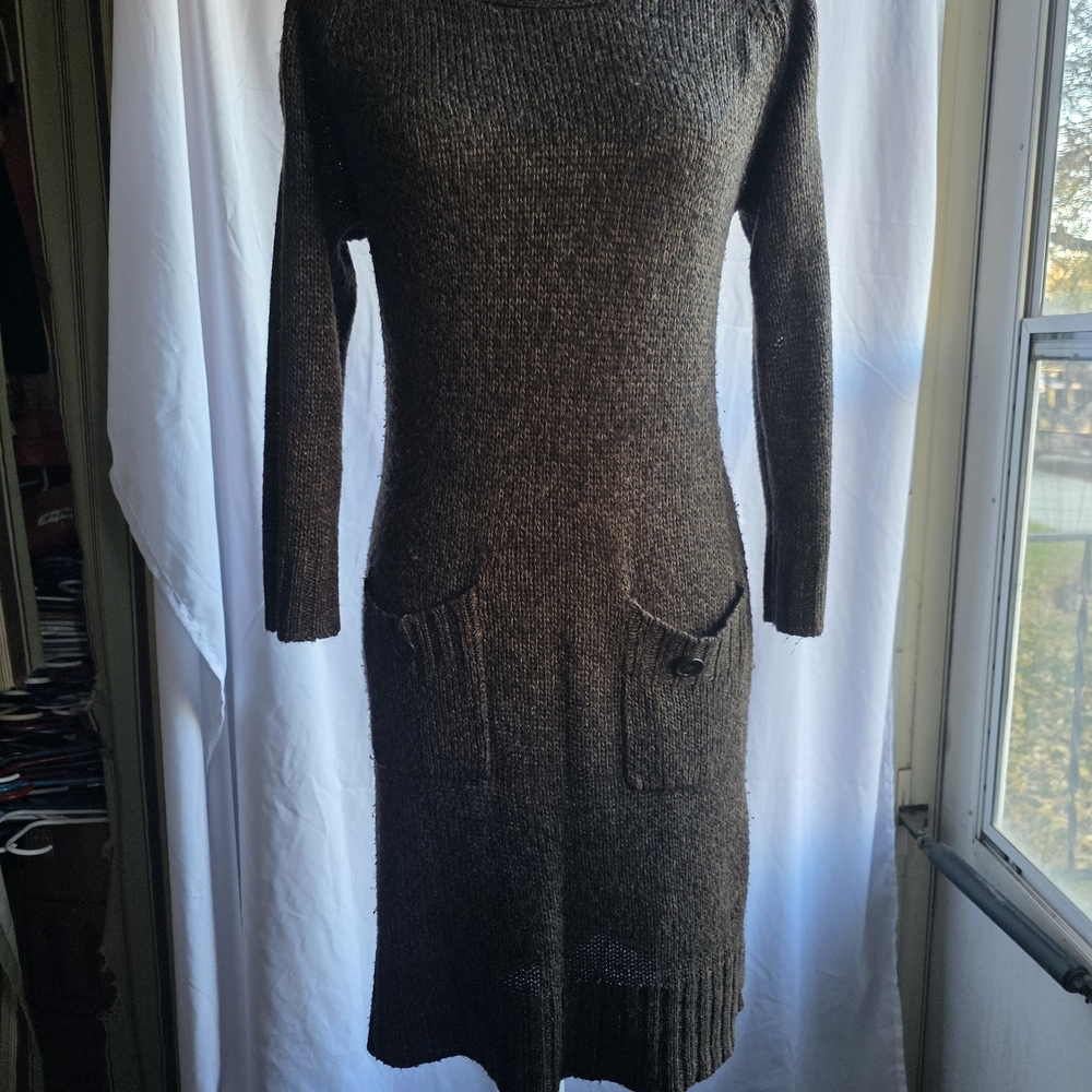 Maurices Medium Brown Knit Sweater Dress Boat Neck Pockets Cozy Fall Winter